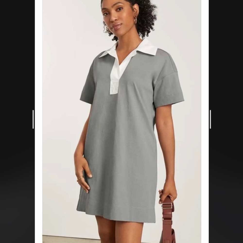 Everlane Gray Polo Collar Short Sleeve Dress with White Trim